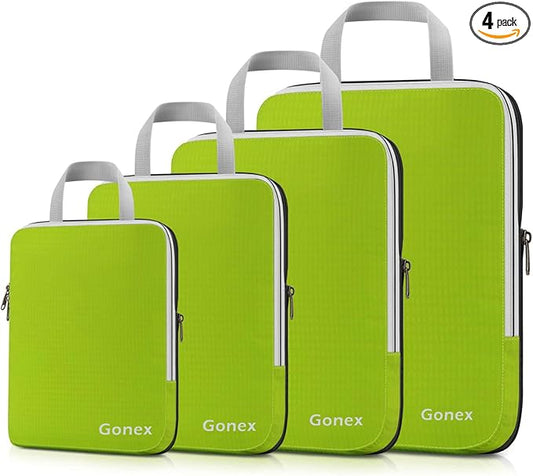 Gonex Compression Packing Cubes, 4pcs Expandable Storage Travel Luggage Bags Organizers (Green)