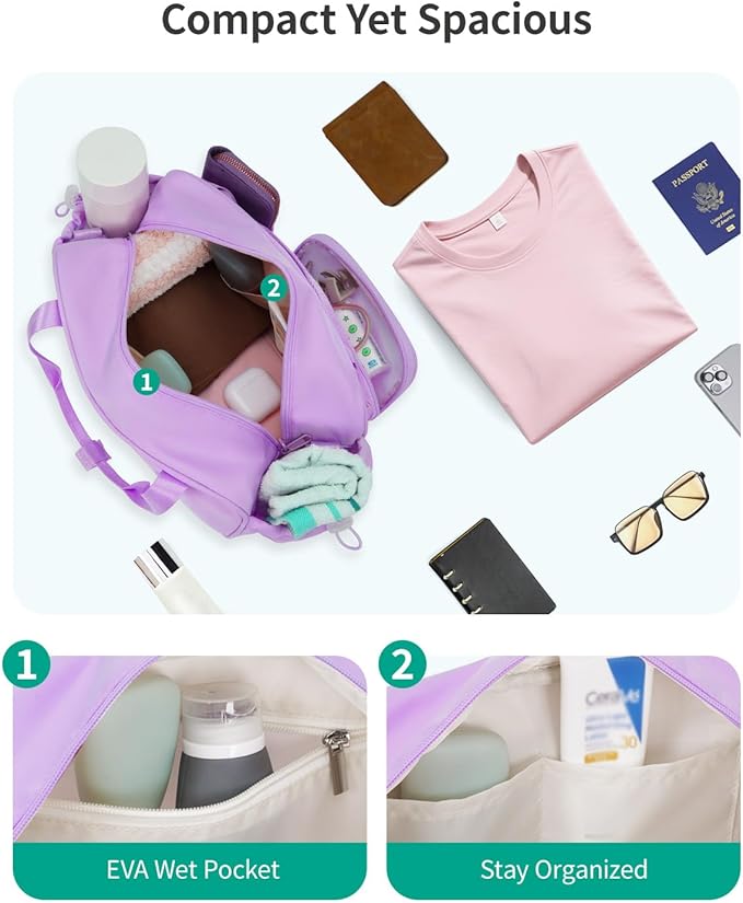 Ceneda 12 inch Mini Gym Bag for Women, Small Duffle Bag with Wet Pocket, Lightweight Multi-Pocket Travel Tote for Yoga, Sports, Workout, Daily Use - Water-Resistant