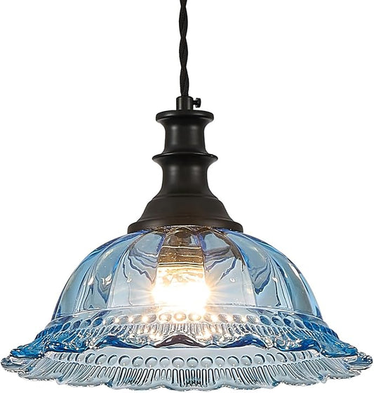HDDFL Blue Glass Pendant Lights Modern Pendant Lighting Fixtures 11.8 in Hanging Lamp for Kitchen Island Bedroom Dining Room Coffee Shop Hallway Hotel Living Room
