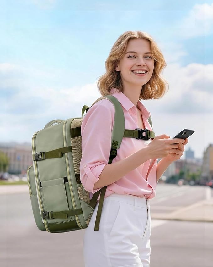 Taygeer Underseat Personal Item Backpack, Dirt-resistant TSA Approved United Airlines Personal Item Bag 17x10x9 with 2 Packing Cubes, 35L Travel Carry on Backpack for Airplanes women, Green