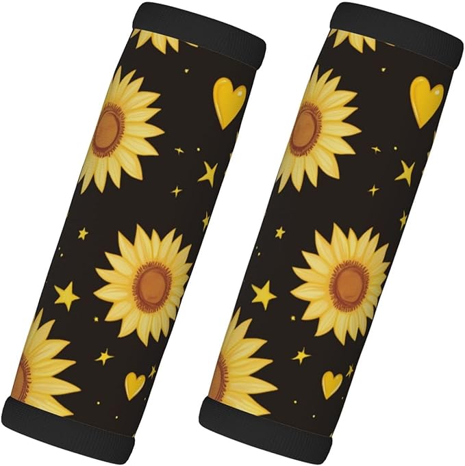 Yellow Sunflowers Stars Heart Luggage Handles Wrap Grips For Suitcases Luggage Travel Accessories For Airplane 2pcs