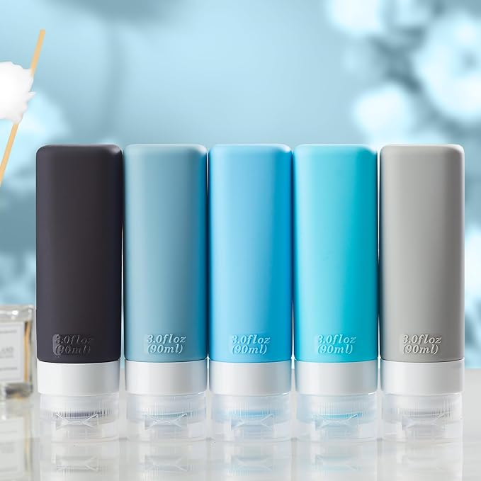 INSFIT Travel Bottles for Toiletries, TSA Approved 3oz Travel Size Toiletries, BPA Free Leak Proof Squeezable Silicone Tubes Travel Essentials for Shampoo Conditioner Lotion Soap