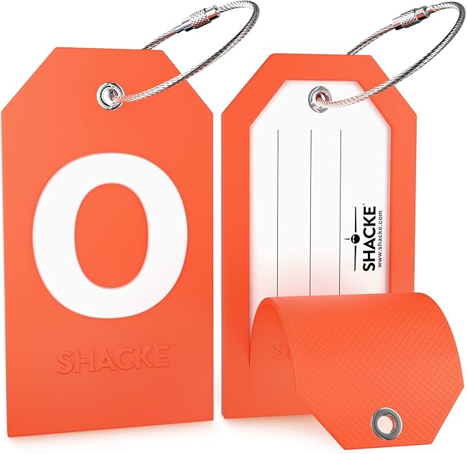 Shacke Initial Luggage Tag with Full Privacy Cover and Stainless Steel Loop – (Letter O)