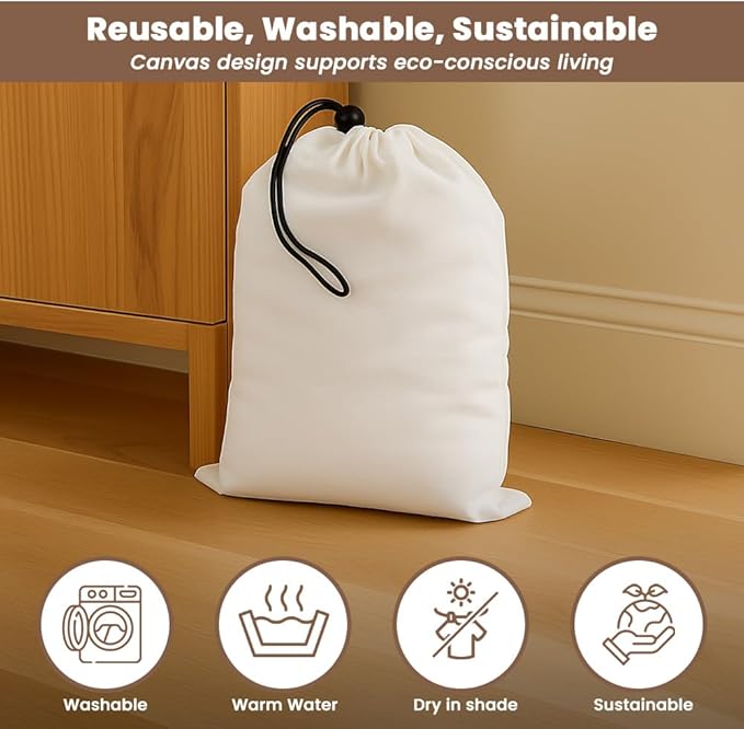 LFH Cotton Rich Shoe Storage Bags with Drawstring, Dustproof Breathable Reusable Organizer, Perfect For Travel, Dorm, Hotel, College, Gym, Easy to Carry, Machine Washable 8"x17" (Pack of 2) - White