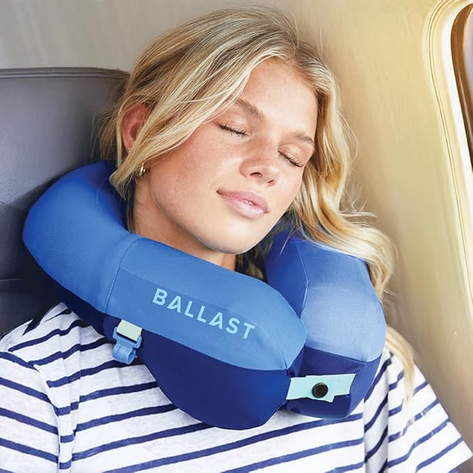 Ballast Pro Beach & Travel Pillow – Inflatable Neck Pillow for Airplanes, Beach & Pool, Compact and Water-Resistant (Flamingo Pink)