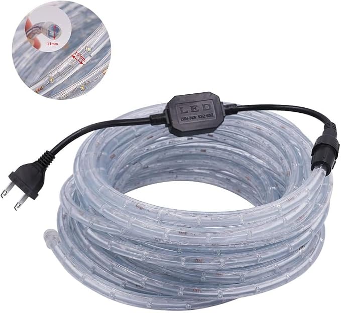 328ft 2-Wire Waterproof LED Rope Light Kit, 1/2" Rope Lights Outdoor, 110V-120V PVC 30 LED/M Tube Lights Strip for Background Lighting, Outdoor Decorative Lighting, Christmas(Warm White)
