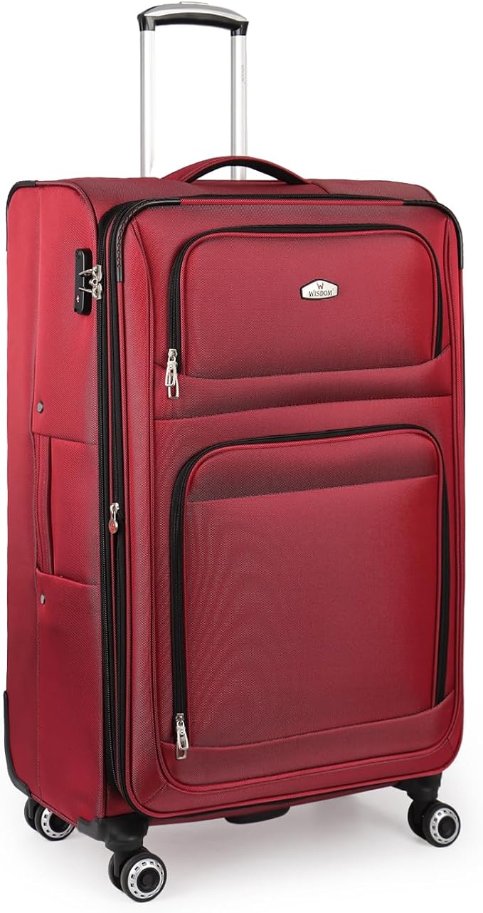 30'' Large Softside Suitcase,Expandable 15% Luggage,w/Double Spinner Wheels w/Combination LOCK,Lightweight Travel Suitcase for Travel（Red,30in）