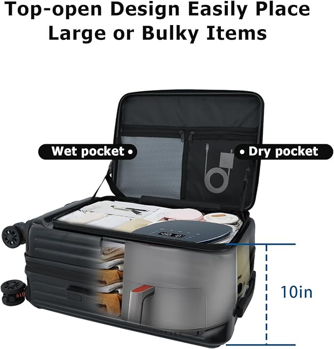 20 inch Carry on Luggage with wheels Airline Approved, Carry on Suitcases with Wheels, Hard Shell Carry on Luggage Top Open Design, Expandable Suitcase with Cup Holder and Spinner wheels.