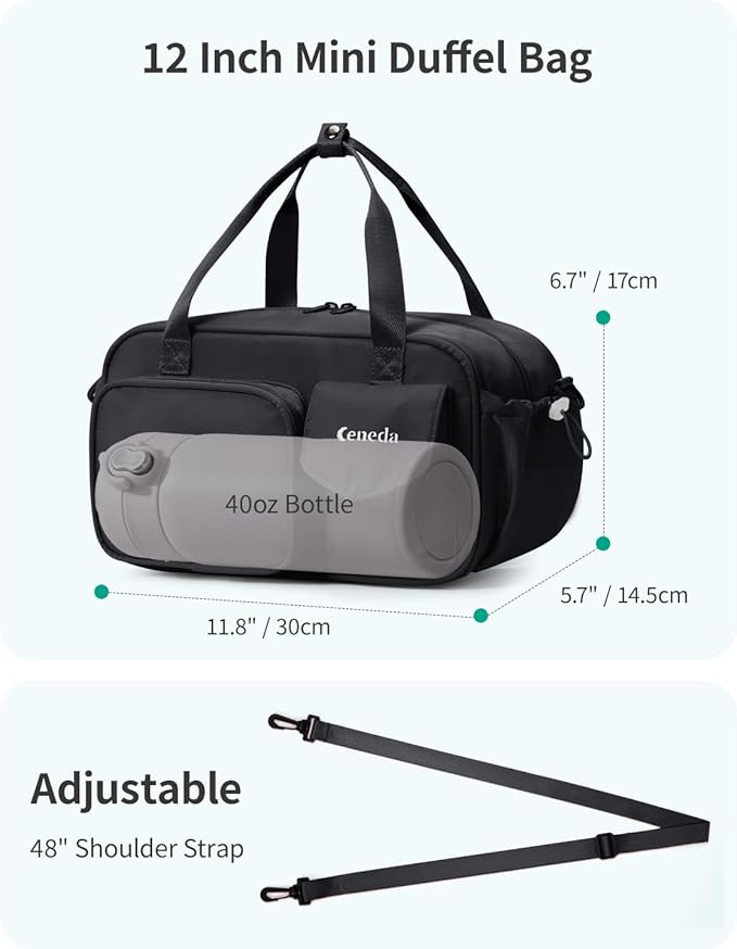 Ceneda 12 inch Mini Gym Bag for Women, Small Duffle Bag with Wet Pocket, Lightweight Multi-Pocket Travel Tote for Yoga, Sports, Workout, Daily Use - Water-Resistant