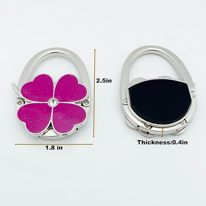 ROFLYER Four Leaf Clover Design Foldable Handbag Hanger Folding Purse Table Hook Holder (Purple)