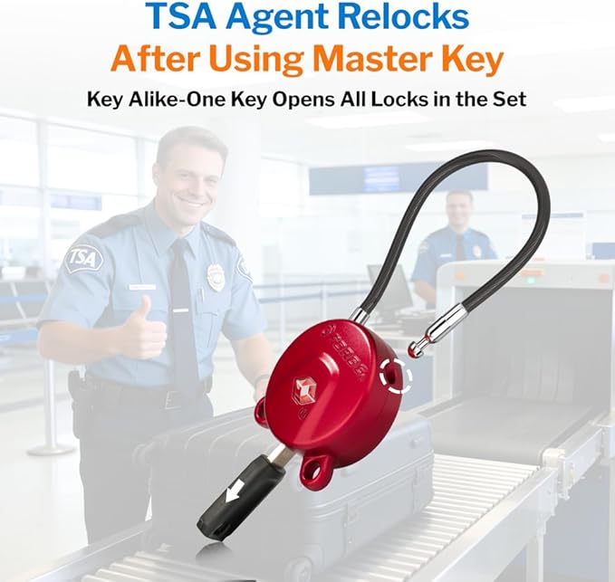 Forge TSA Approved Luggage Locks Ultra-Secure Dimple Key Travel Cable Locks with Zinc Alloy Body- 4 Locks, Black, Blue, red, Green.