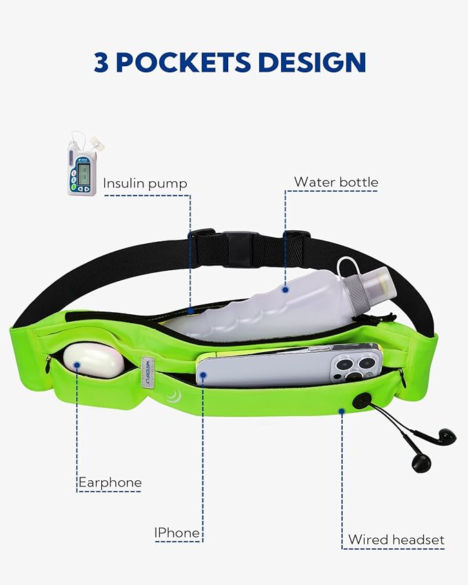 WATERFLY Running Belt Fanny Pack: Runner Marathon Jogging Waist Pack Sport Workout Exercise Fitness Phone Holder Belt for Men Women Jogger Slim Waistband Black