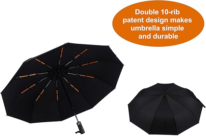 Bluinzi 46 Inch Compact Umbrellas for Rain - Travel Small Umbrella - Automatic Folding Umbrella - Windproof Portable Umbrella, Double 10-rib