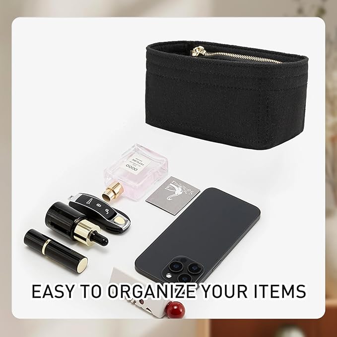 Small Purse Organizer Insert Compatible with Longchamp Mini LePliage Xtra/Original/Green XS Pouch, Felt Handbag Organizer Divider Shaper Inner with Zipper, Black/XS
