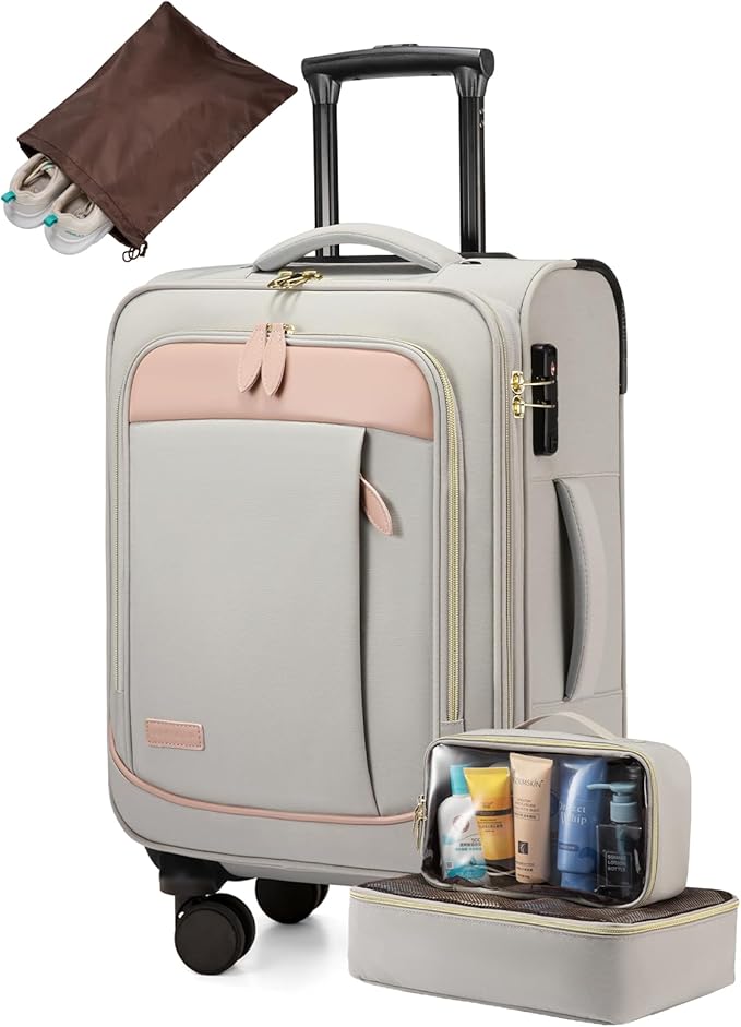 LOVEVOOK 4 Pcs Carry On Luggage 22x14x9 Airline Approved 20 Inch Underseat Carry on Suitcase for Women Men Softside Travel Luggage with Spinner Wheels and TSA Lock