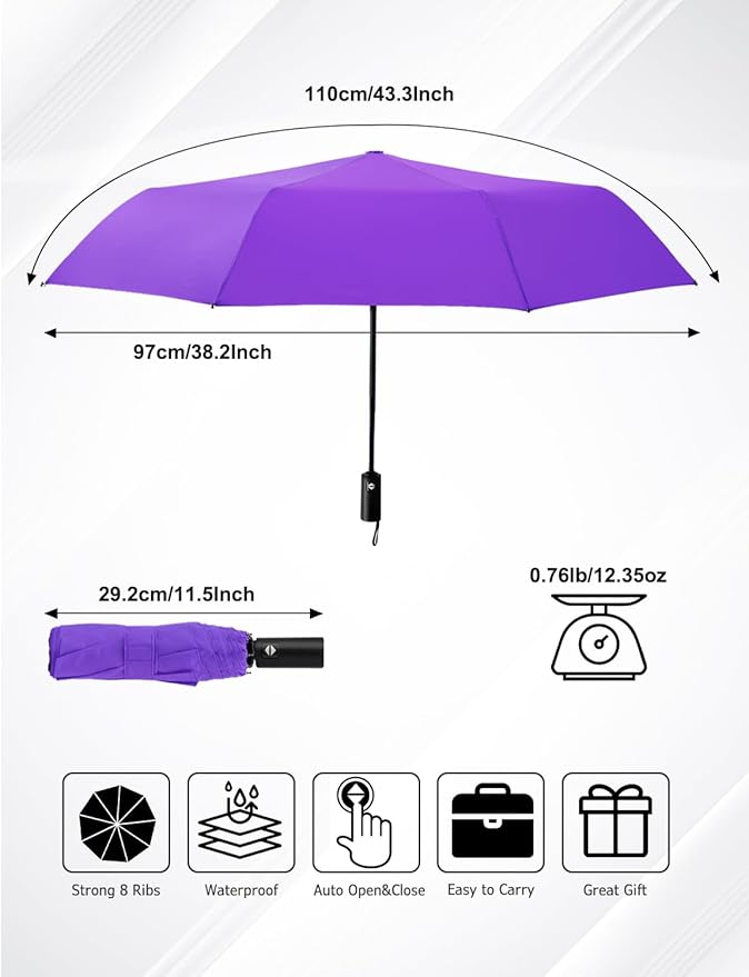 SoulRain Travel Umbrella - Compact Umbrella for Rain - Perfect Large Auto Folding Umbrella - Ideal Car umbrella, Small umbrella, and Travel Companion
