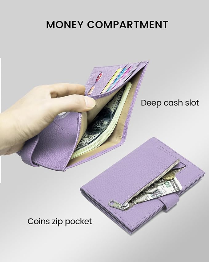 Karmiir RFID Passport Holder Travel Wallet for Women, Leather Passport Cover Wallet with Card Holders SIM Slots,Zippered Coins Pocket and Cash Slot Slim Compact Travel Wallet (Taro Purple)