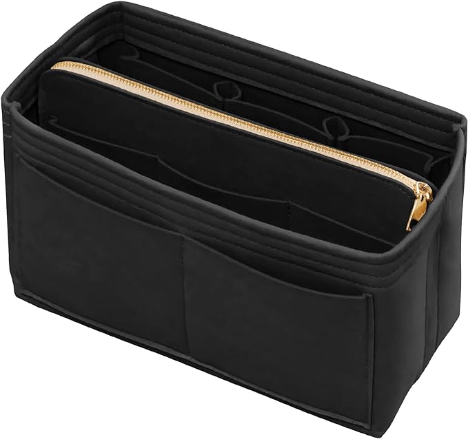 DailyPlus Purse Organizer Insert with Zipper & Key Chain Felt Bag Organizer for Tote Purse Handbag Black XLarge
