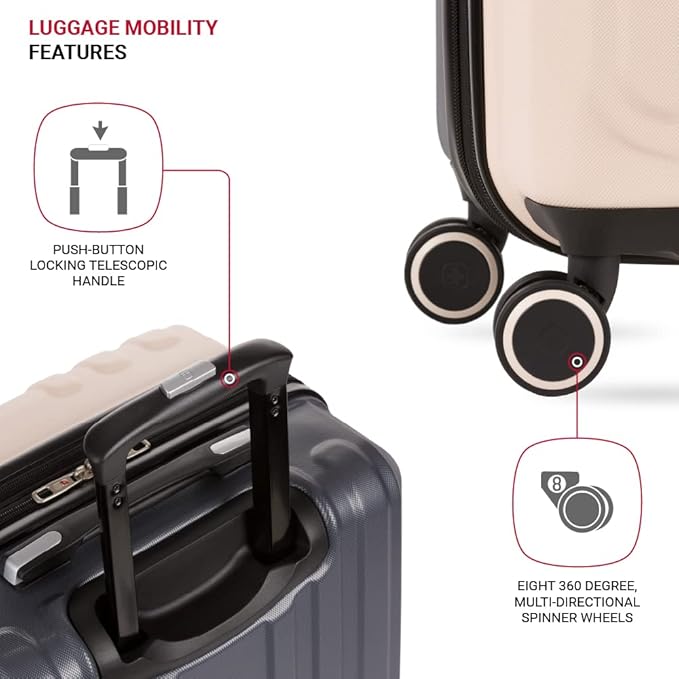 SwissGear Duet Expandable Luggage, Hard Shell Medium Luggage with Spinner Wheels