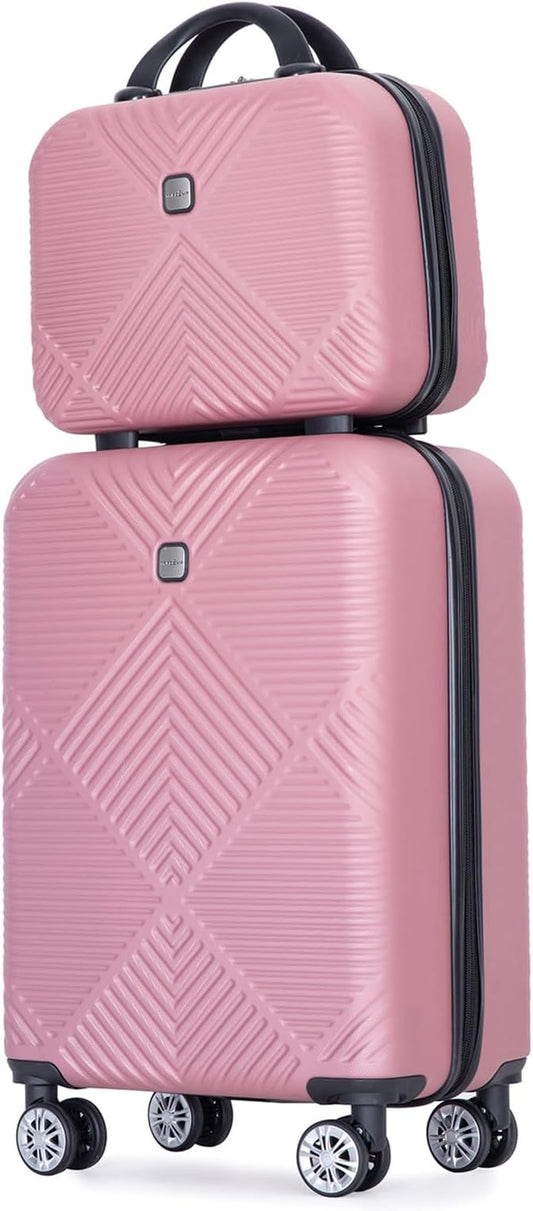 2 Piece Carry on Luggage Set, Airline Approved 20 Inch Luggage with Cosmetic Case HardShell Suitcase with Spinner Wheels, Lightweight Durable Hardside Suitcases Set, Pink