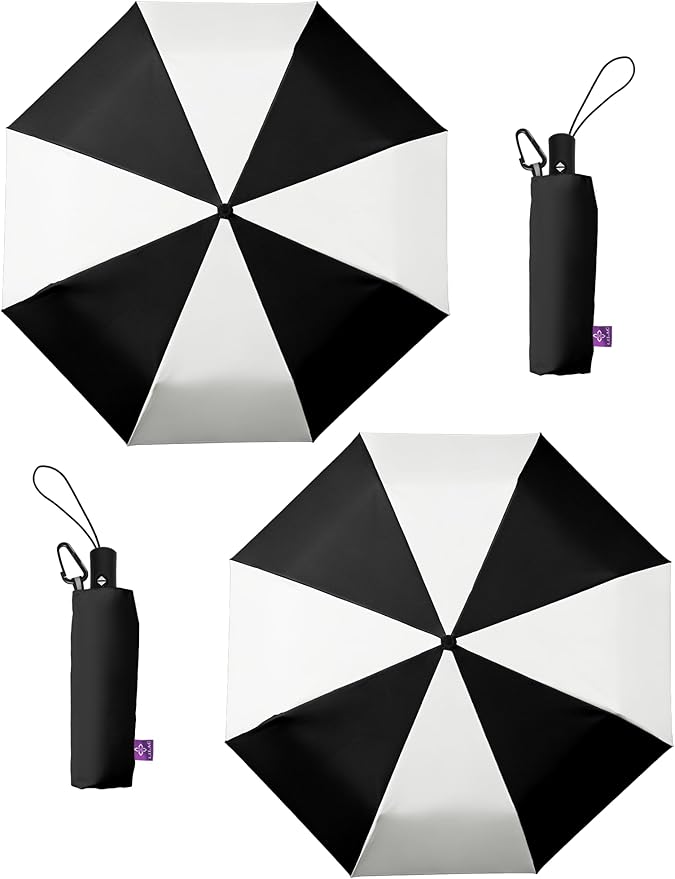 Windproof Travel Umbrella for Rain - 43" Auto Open Close 8-Rib Compact, Stylish Two-Tone Color Block Design, Easy-Close Folding Portable Parasol for Men & Women