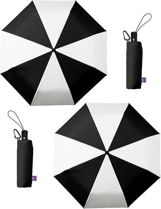 Windproof Travel Umbrella for Rain - 43" Auto Open Close 8-Rib Compact, Stylish Two-Tone Color Block Design, Easy-Close Folding Portable Parasol for Men & Women
