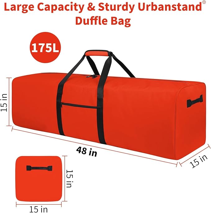 Urbanstand 48 Inch Extra Large Duffle Bag for Travel, Sports Gear Storage Bag with 2-way Lockable Zippers, Long Canvas Duffel Bag for Tent Camping tripod (Orange)