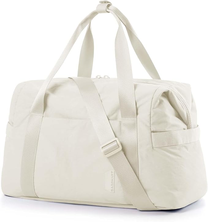 BAGSMART BAGSMART Gym Bag for Women, Carry on Weekender Overnight Bag, Travel Duffel Bags with Trolley Sleeve, Personal Item Travel Bag Tote Bag Workout Dance Bag(Light Beige,Medium)