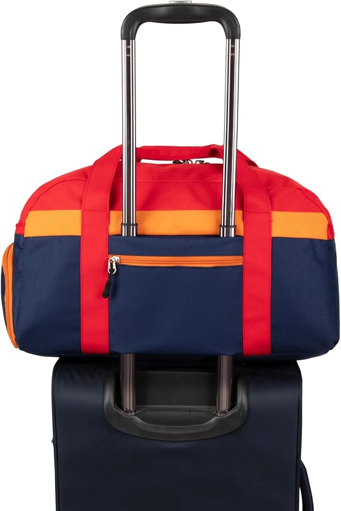 HawLander Kids Duffle Bag for Boys or Girls, Fit Sports Practice, or Overnight Travel Weekend (Navy Red)