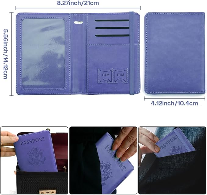 Passport Holder, Passport Cover, Passport Holder for Travel, Pen Holder with Vaccine Card Slot Passport Wallet for Women, Waterproof Traveling Must Haves Document Organizer Passport Case, Dark Purple