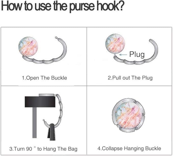 Bosketo Foldable Purse Hook Womens Bag Table Hanger Collection Desk Hooks for Purse (3pack Unique Marble Hook)