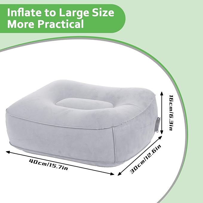 Inflatable Foot Rest for Airplane Travel & Office, Portable Leg Rest Pillow, Elevating Feet for Economy Flight, Home Desk, Car Use - Grey