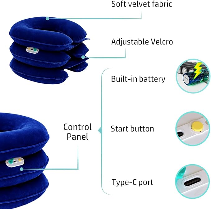 Electric Pump Cervical Neck Traction Device for Neck Pain Relief, One-Click-to-Inflate Neck Stretcher Support Brace for Home Use Neck Decompression (Built-in Battery & Motor Powered)