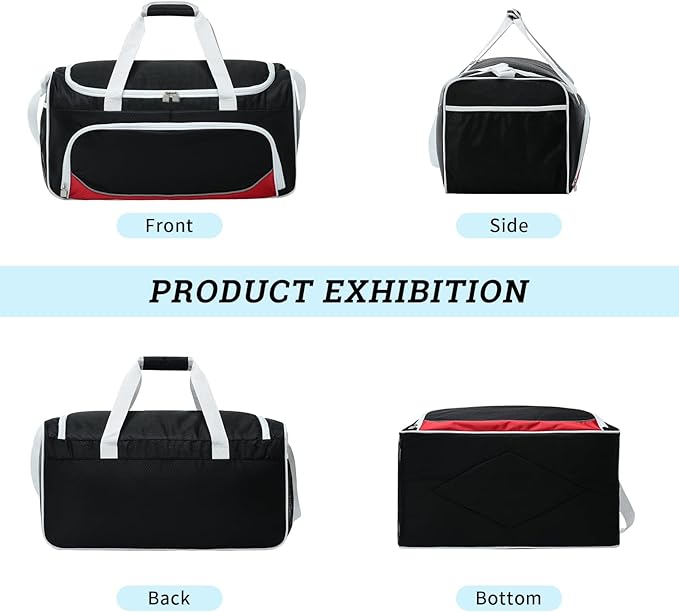 Gym Duffle Bag for Men - 55L Black Large Duffel Bags for Sports, Workout, Traveling, Durable Heavy Duty Duffel Gear Bag
