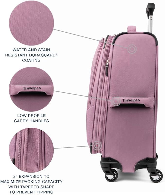 Travelpro Maxlite 5 Softside Expandable Luggage with 4 Spinner Wheels, Lightweight Suitcase, Men and Women, Orchid Pink Purple, Carry-on 21-Inch