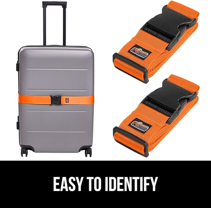 GORILLA GRIP Heavy Duty 8 Pack Adjustable Luggage Straps for Suitcases, Easy to Identify Travel Belt Connector Holds Suitcase Together, Extends Life of Bag, Strap Connects Two Bags, Accessories Orange