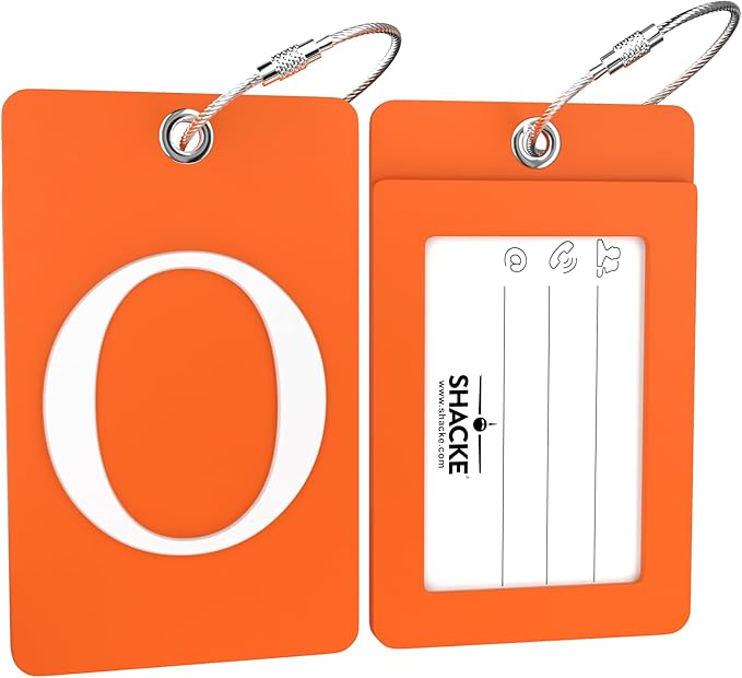 Shacke Luggage Tag Initial – Fully Bendable Tag w/Stainless Steel Loop (Orange) (Letter O)