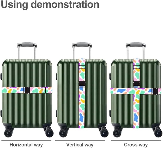Luggage Straps for Suitcases TSA Approved Easy Pack Organized Suitcase Strap, Luggage Strap, Luggage Belt Strap, Bag Straps for Luggage. Buckle Straps Travel Accessories (Cow Printing)