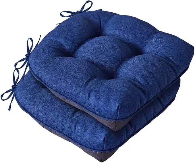 Chair Cushions for Dining Chairs, Seat Cushions for Kitchen Chairs, Indoor Seat Cushions with Ties, Tufted Foam Chair Pads, Non Slip Chair Cushions Set of 2, 15.5" x 15.5" x 4", Navy Blue