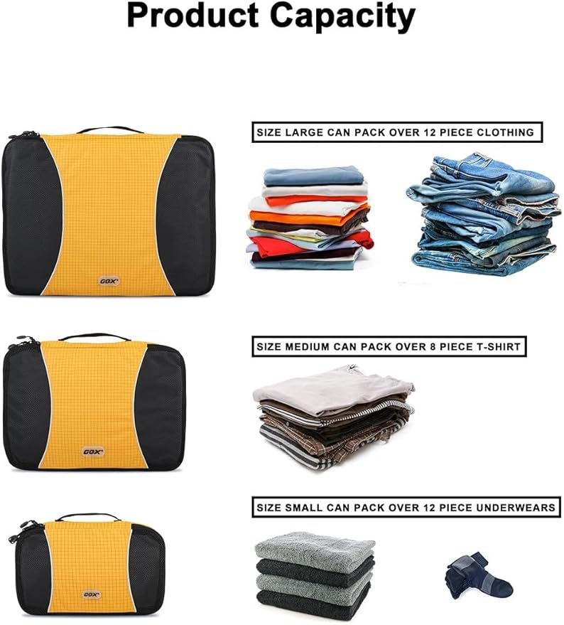 GOX Ultra Light 5 piece Packing Cubes Travel Luggage Organizer 1 Large 2 Medium 2 Small