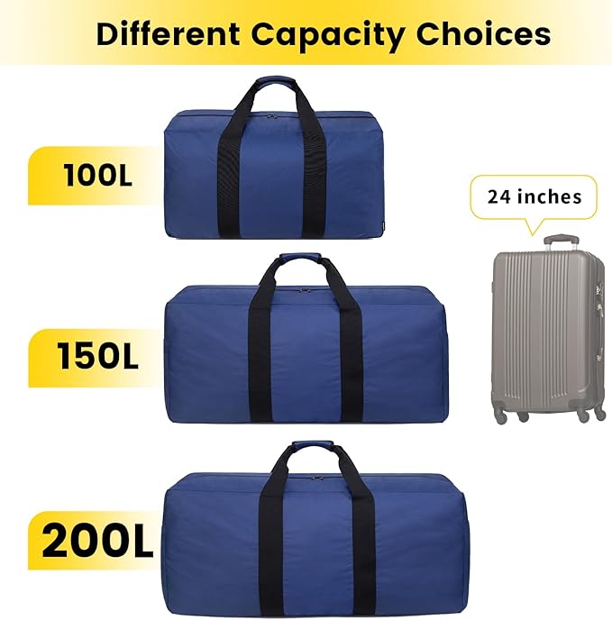 Vorspack Extra Large Duffle Bag for Travel - 150L Duffel Bag for Men Gear Bag for Storage Foldable Weekender Bag for Overnight Camping - Blue