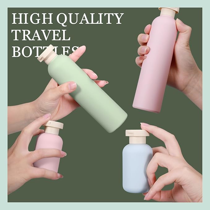 ASEVAT 6.7 oz Plastic Leak Proof Travel Bottles for Toiletries, Plastic Travel Size Containers, Shampoo and Conditioner Bottles Refillable Squeeze Bottle for Lotion, Body Wash (3Pcs)