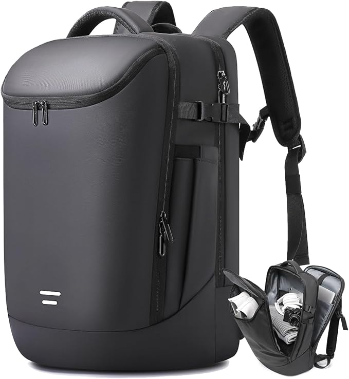 TANGCORLE Travel Carry on Backpack Expandable Flight Approved Backpacks 17.3 inch Laptop Business Back Pack for Women Men,Black-30l(no Expansion) /Non-vacuum