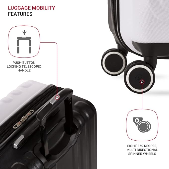 SwissGear 8028 Hardside Expandable Spinner Luggage, Black/White, Checked-Medium 24-Inch