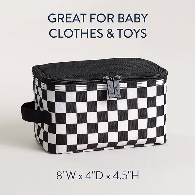 Itzy Ritzy Packing Cubes for Travel – Set of 3 Packing Cubes or Travel Organizers - Each Cube Features a Mesh Top, Double Zippers and a Fabric Handle (Black & White Checkerboard)