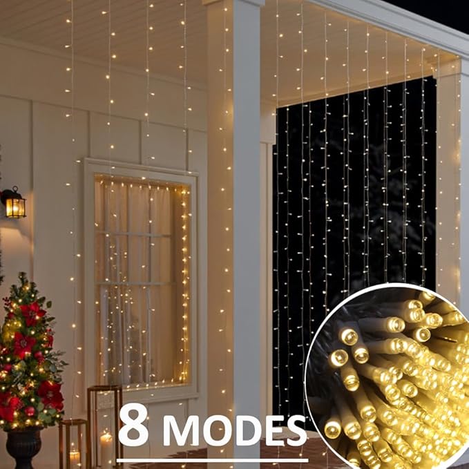 Solhice LED Curtain Lights Outdoor 20ft x10ft, 600 LED Plug in Hanging String Lights Indoor Bedroom, Twinkle Light Backdrop for Outside Wedding Decor, Warm White (Not Connectable)