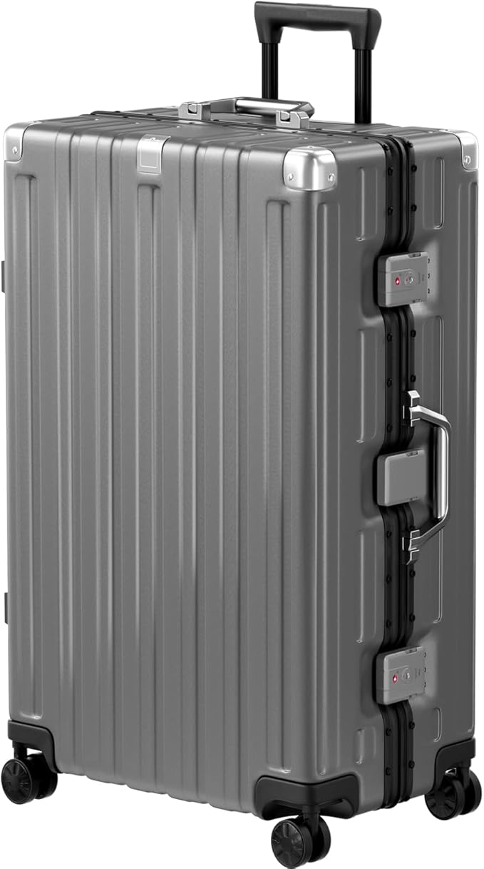 Krute Aluminum Frame Luggage 28 Inch Checked Suitcase with Spinner Wheels TSA Approved No Zipper Hard Shell Luggage PC+ABS Travel Suitcase