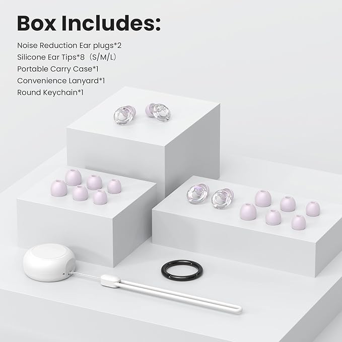 Ear Plugs for Concert, 2 Pairs of Noise Reduction Earplugs 25dB-30dB with 8 Ear Tips&Carry case,Reusable Hearing Protection earplugs for Sleep,Social,Work,Focus&Noise Sensitivity
