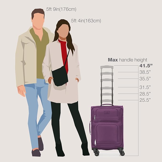 U.S. Traveler Rio Lightweight Softside Rolling Carry-on Suitcase, 4-Wheel Single, Purple