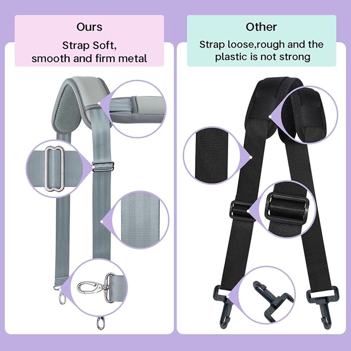60 Inch Shoulder Strap with Removable Ultra-Thick Pad，Adjustable Buckles and Metal Hooks